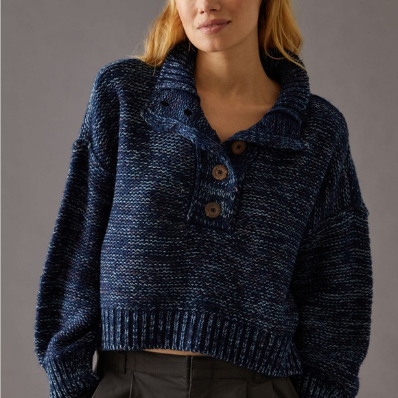 Pilcro Navy Blue Marked Henley Sweater - Picture 1 of 6